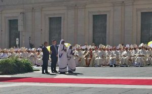 Representatives of the Missionaries of Charity, founded by Mother Teresa, take part in her canonization.