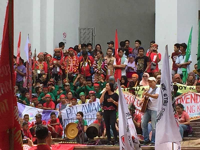 Tribal leaders of the indigenous peoples of the Philippines gather at Palma Hall, the University of the Philippines, to make known their plight.